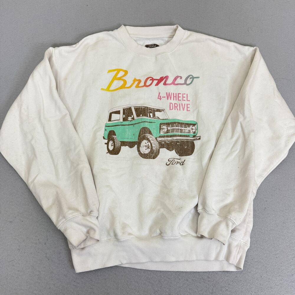 Ford Bronco Crewneck Sweatshirt Small White Graphic 4x4 SUV Logo Pullover